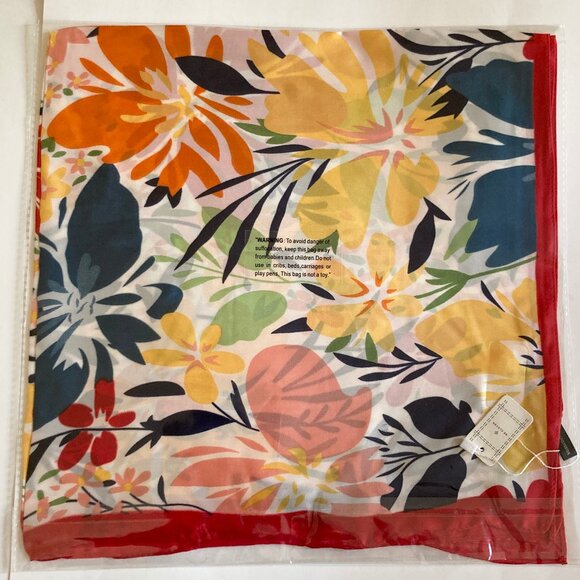 Floral Flower Scarf Wrap Multicolor Square Summer 27" X 27" Red Blue Yellow Pink - Picture 13 of 14